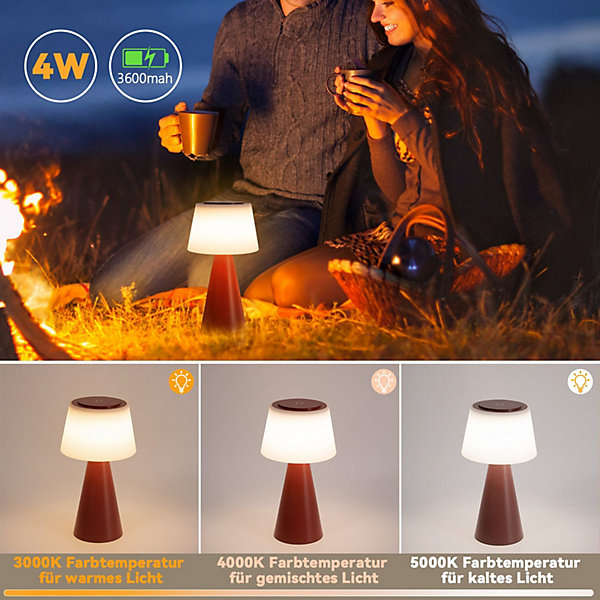 Nettlife lampe de table à piles, lampe de chevet led - 3600mha sans fil, lampe tactile à intensité variable avec batterie