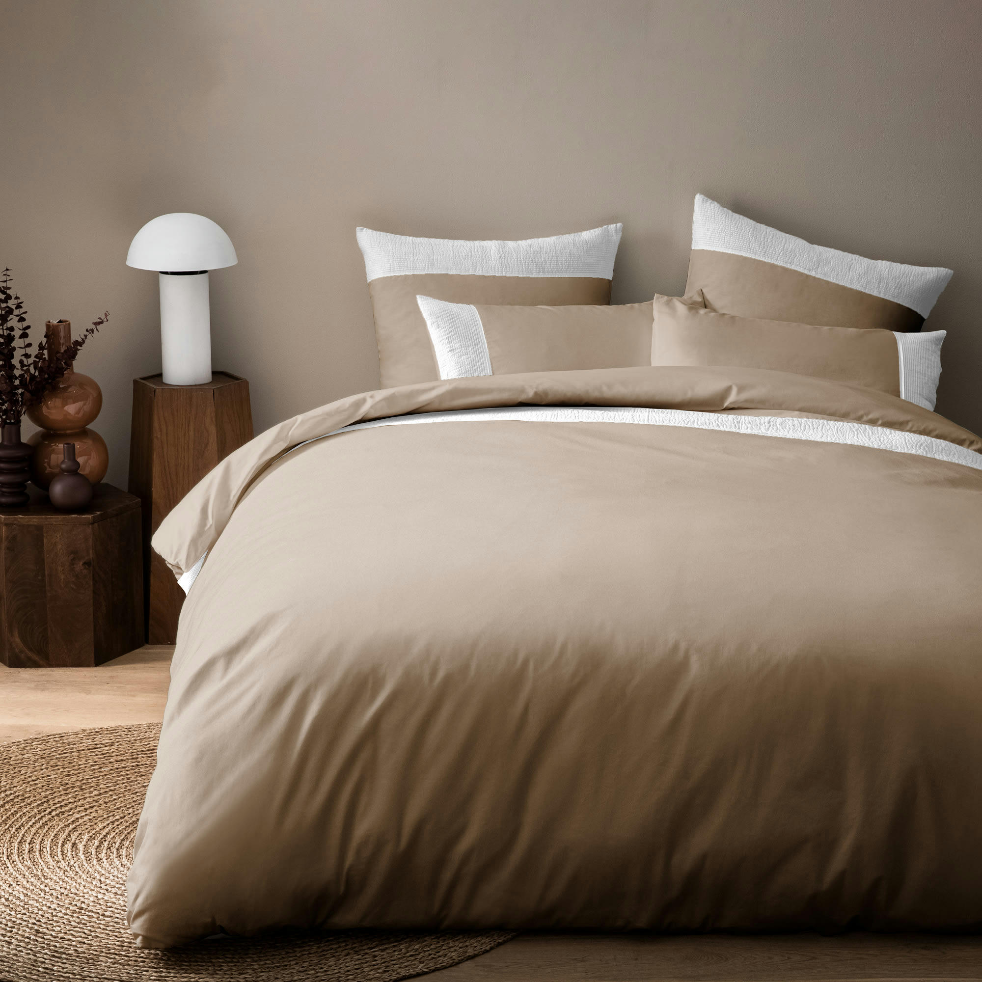 PLISSÉ TENDANCE - Housse de couette unie en percale de coton BIO Taupe 240x220cm