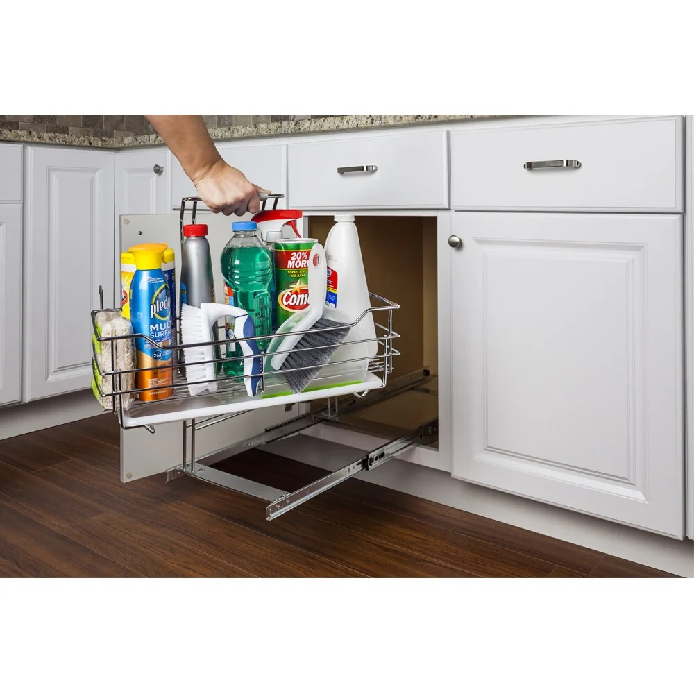 Hardware Resources Pull Out Cabinet Shelf with Removable Caddy