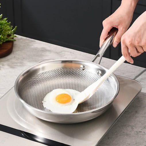 NNEOBA 30cm 304 Stainless Steel Wok Frying Pan Nano Non-Stick Silver