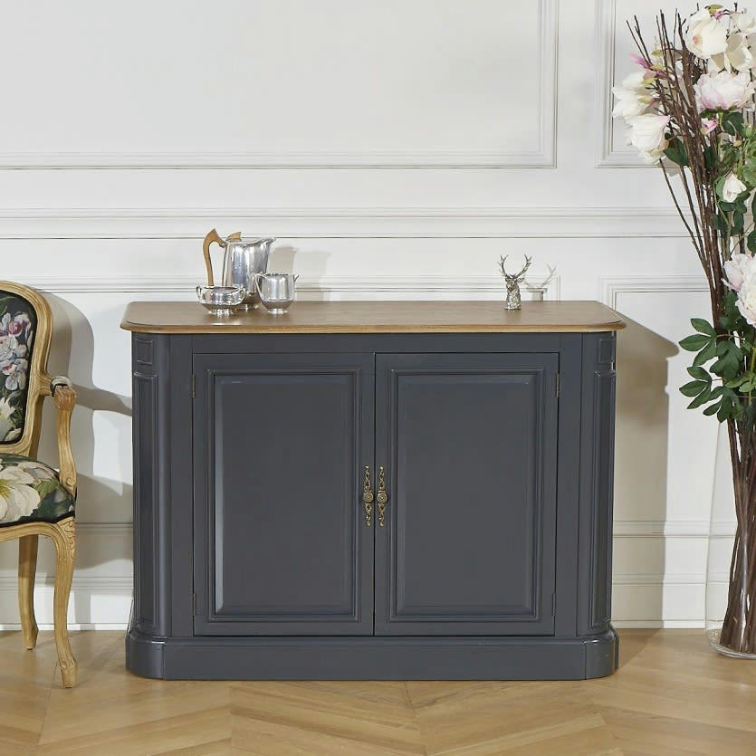 DANIEL - Buffet plateau chêne 2 portes gris anthracite