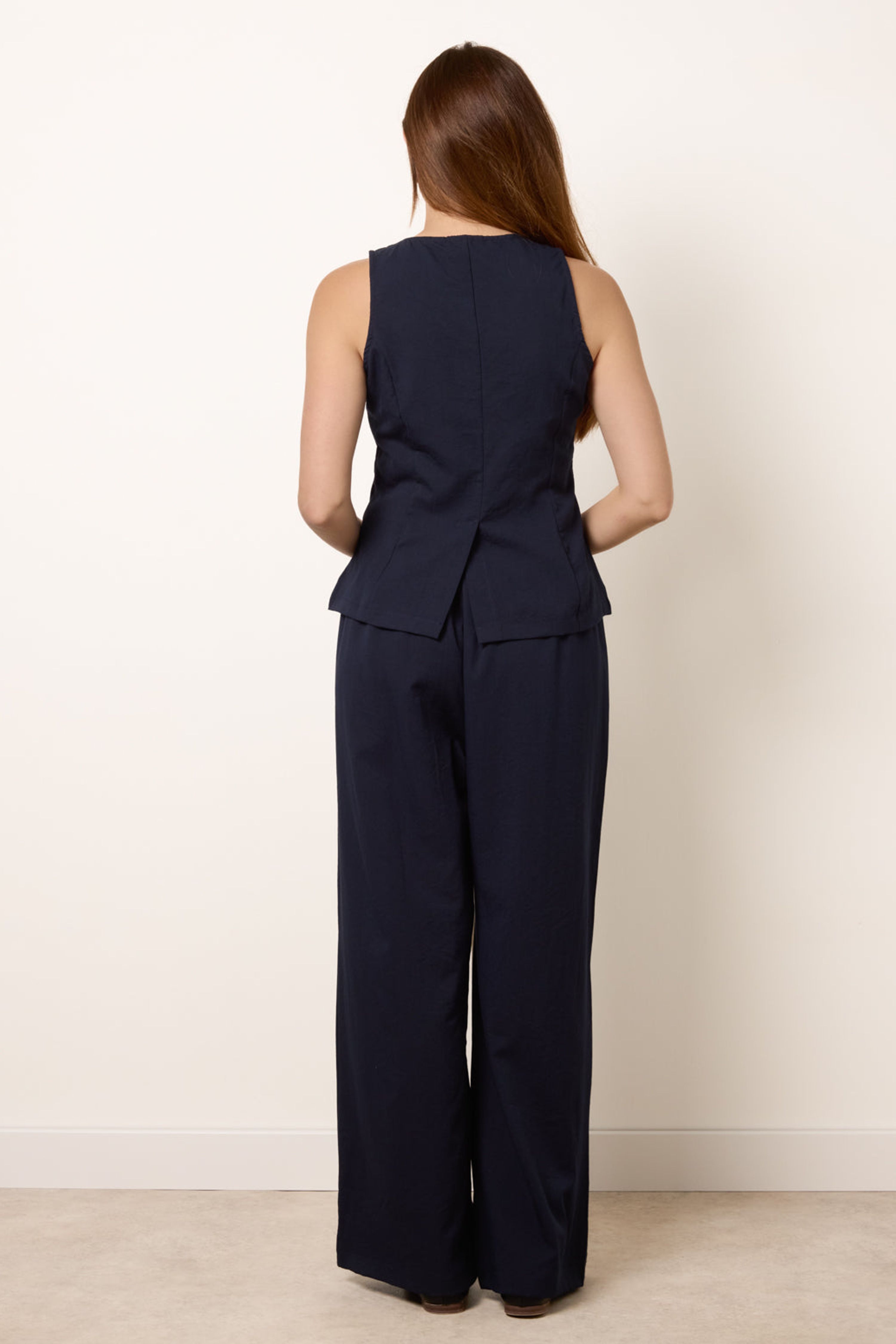 Blue Vanilla Navy Round Neck Button Through Vest & Trouser Set