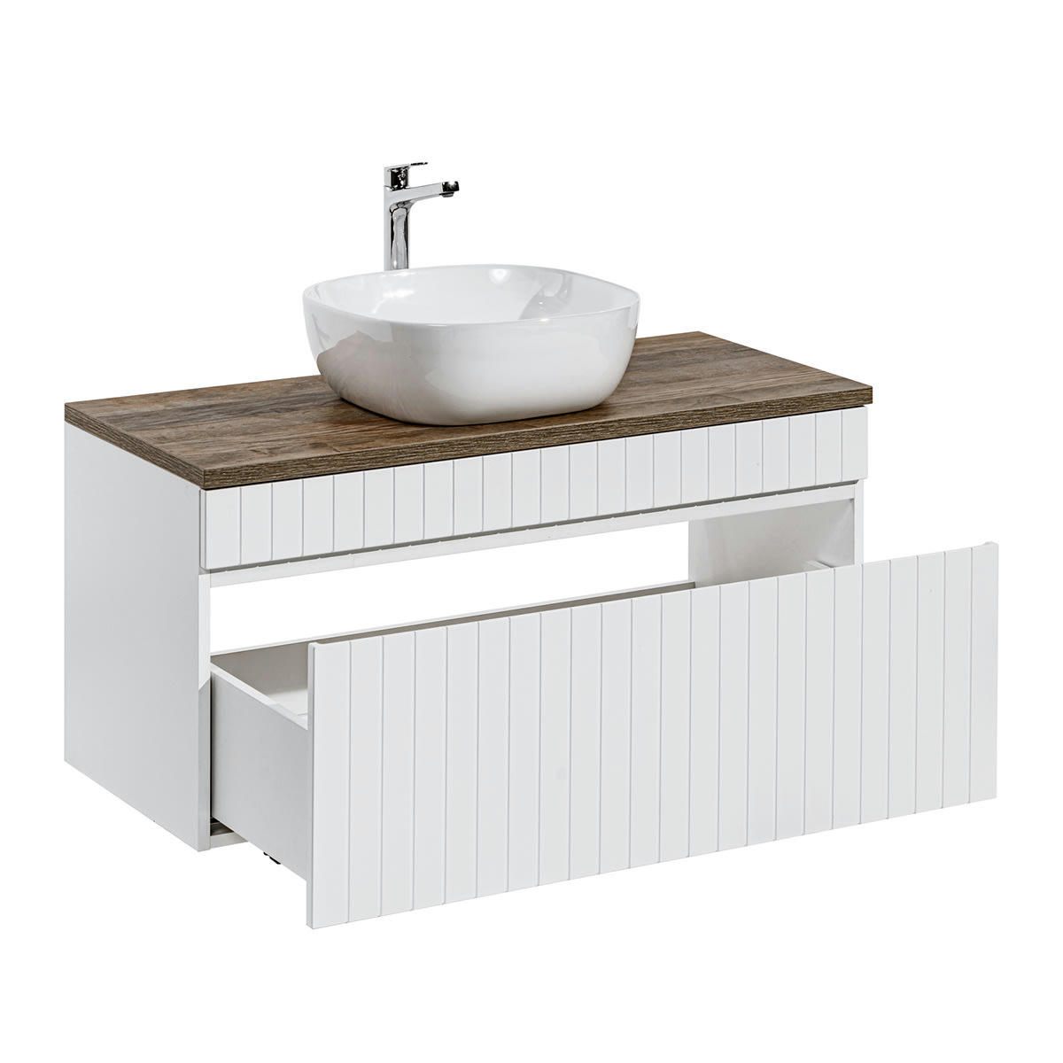 - Meuble simple vasque 100cm blanc et naturel