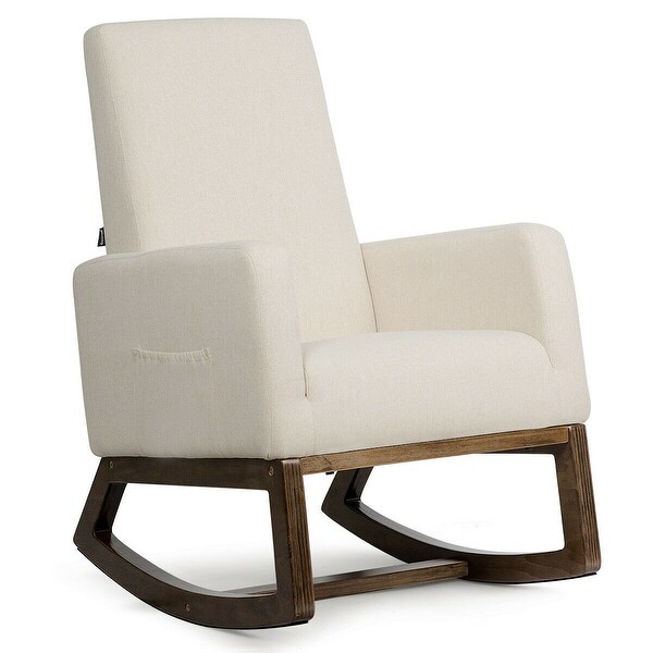 Costway Mid Century Retro Fabric Upholstered Rocking Chair Modern
