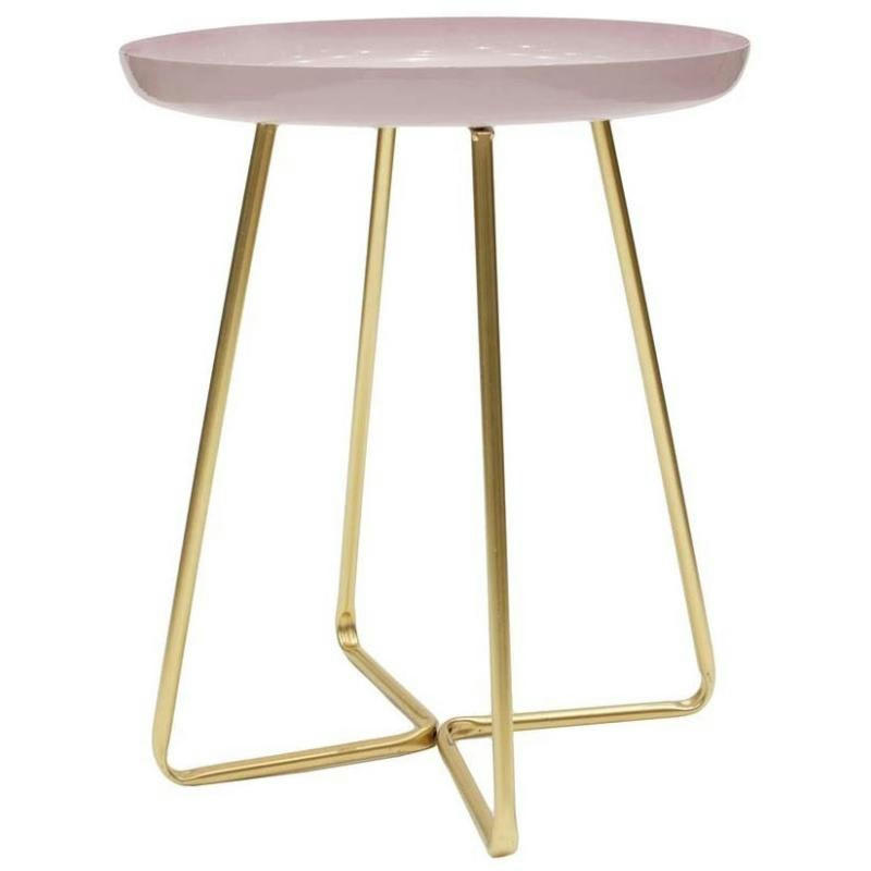 - Table d'appoint plateau rond glossy rose