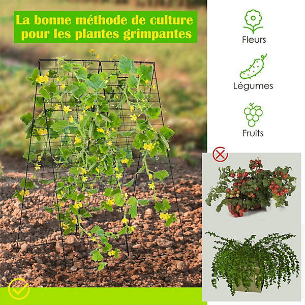 2 PcsTreillis de concombres, pour Plantes , Legumes et Fleurs, en Forme d'avec Accessoires, Filet de Treillis 122 x 86 cm