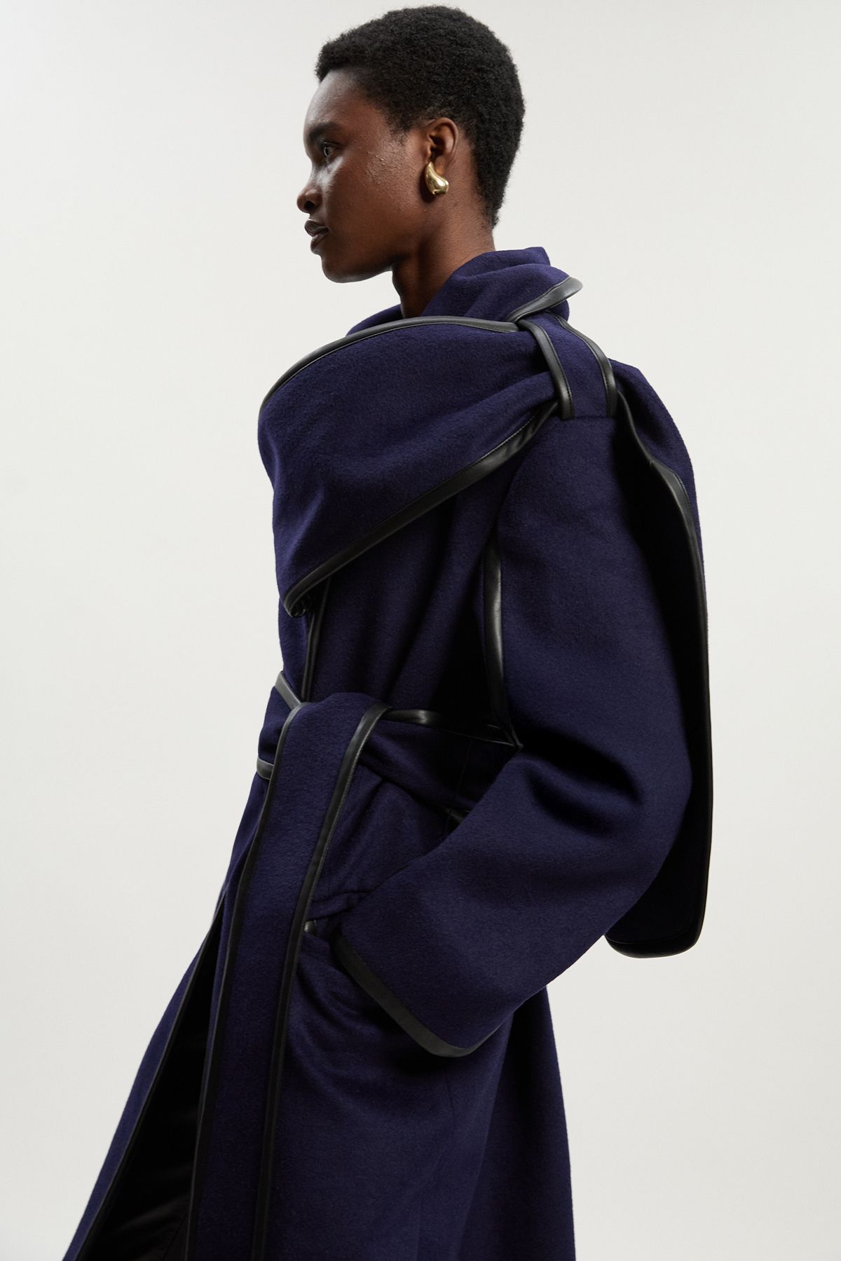 KarenMillen Tall Brushed Wool Pu Mix Scarf Neck Belted Tailored Maxi Coat