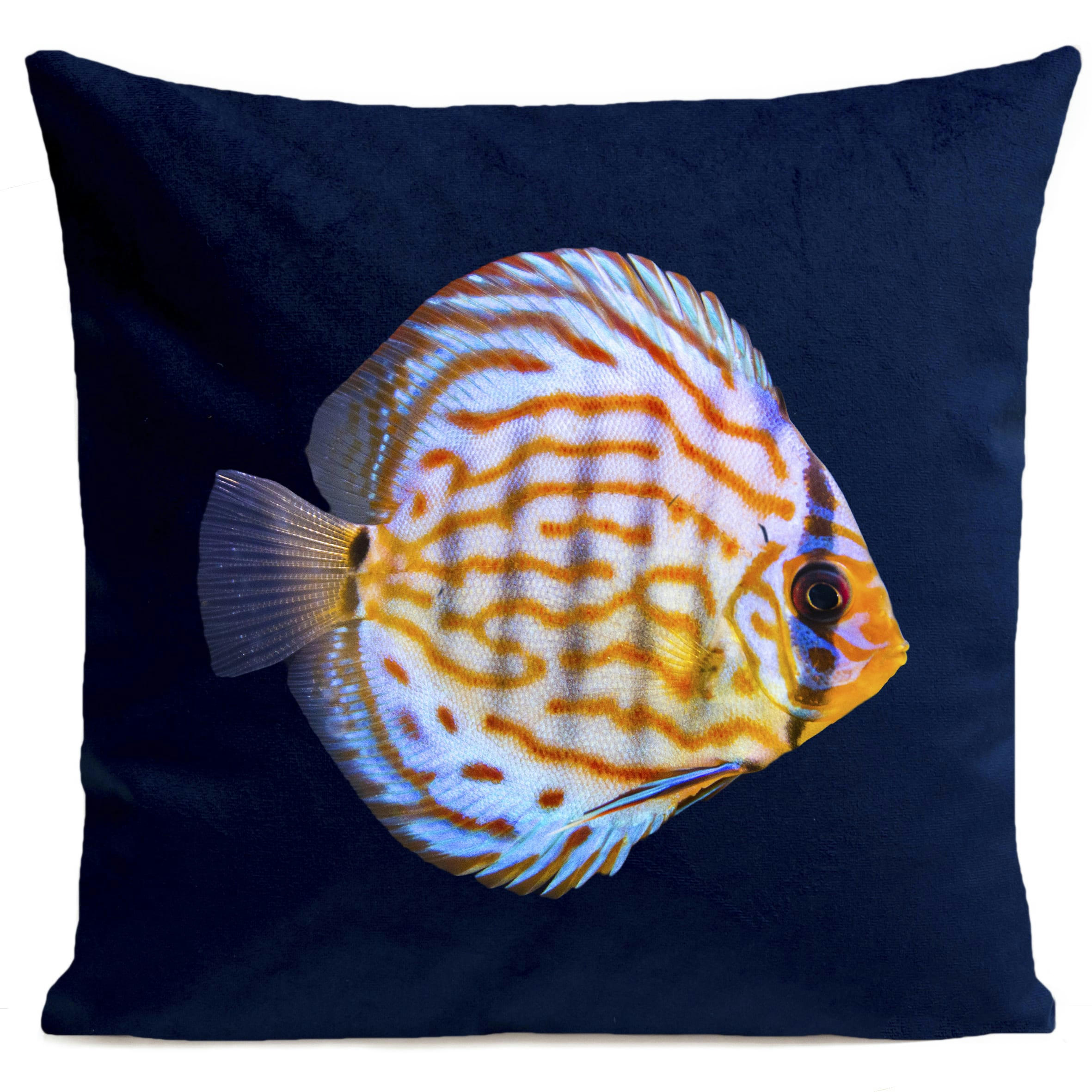 - Coussin bord de mer poisson  suédine bleu 40x40cm