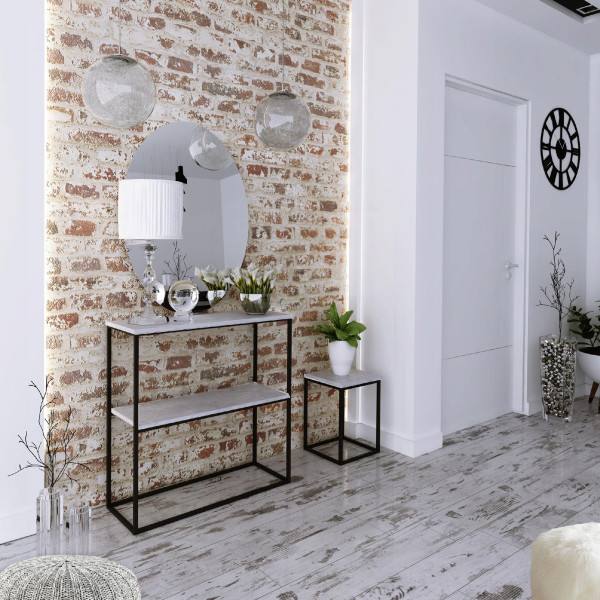 Konsola Podwójna Z Półką Przedpokój Loft 80x30h80 Czarna Blat Beton Jasny