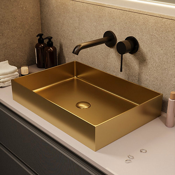 Ceramia Timeless Vasque à poser en Acier inoxydable 304, 55x38x11cm sans trop-plein   Bonde, Or brossé PVD