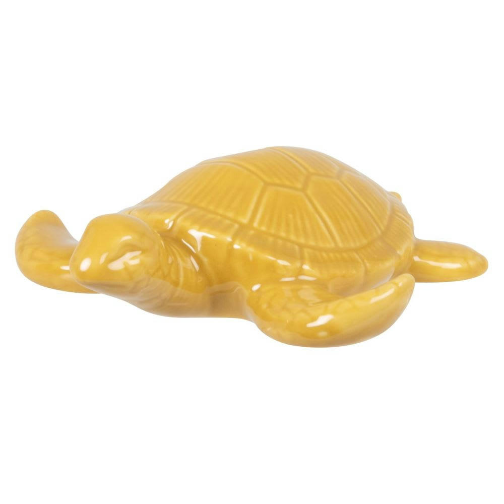 - Statuette tortue en porcelaine jaune moutarde H3