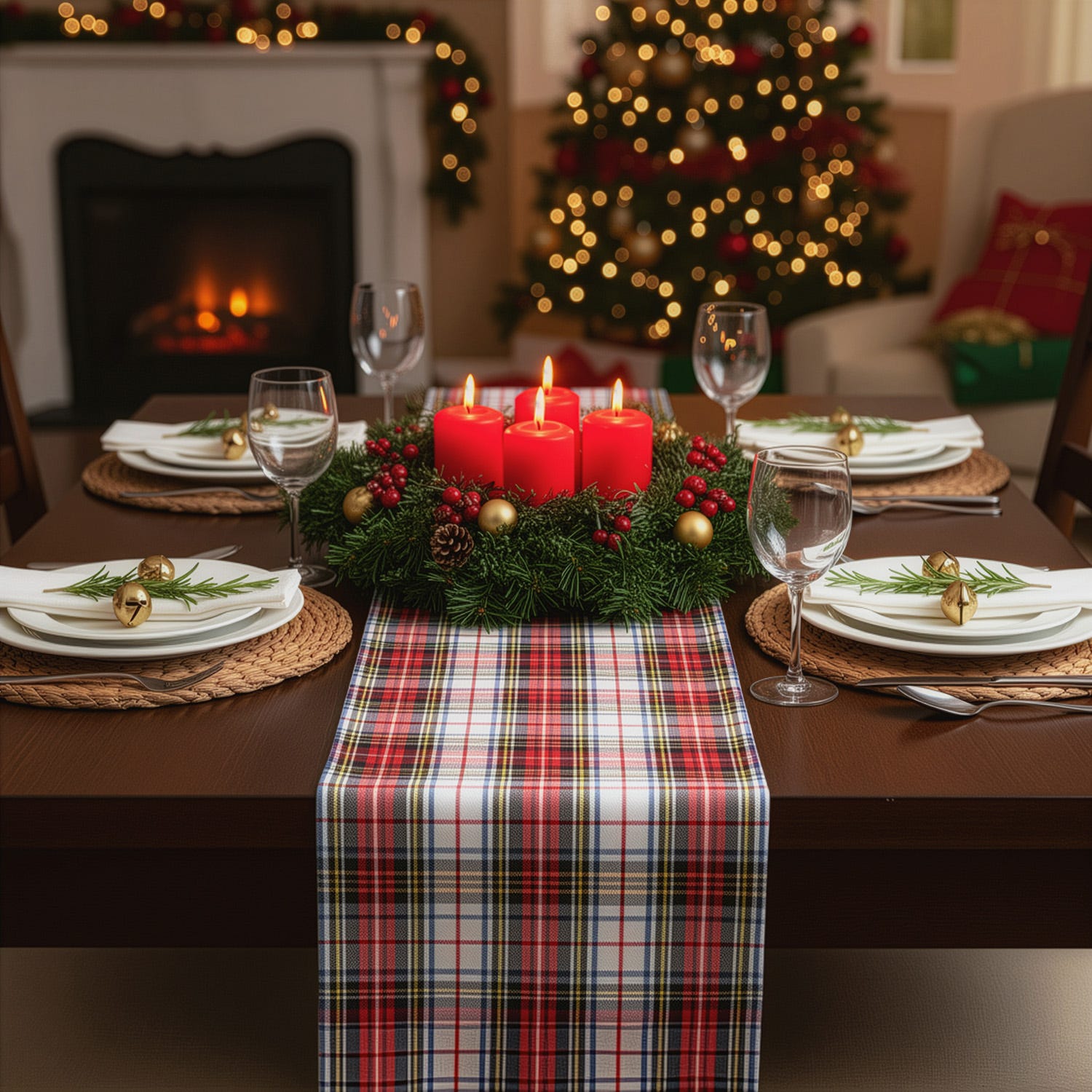 Runner tartan bianco 50x140 cm