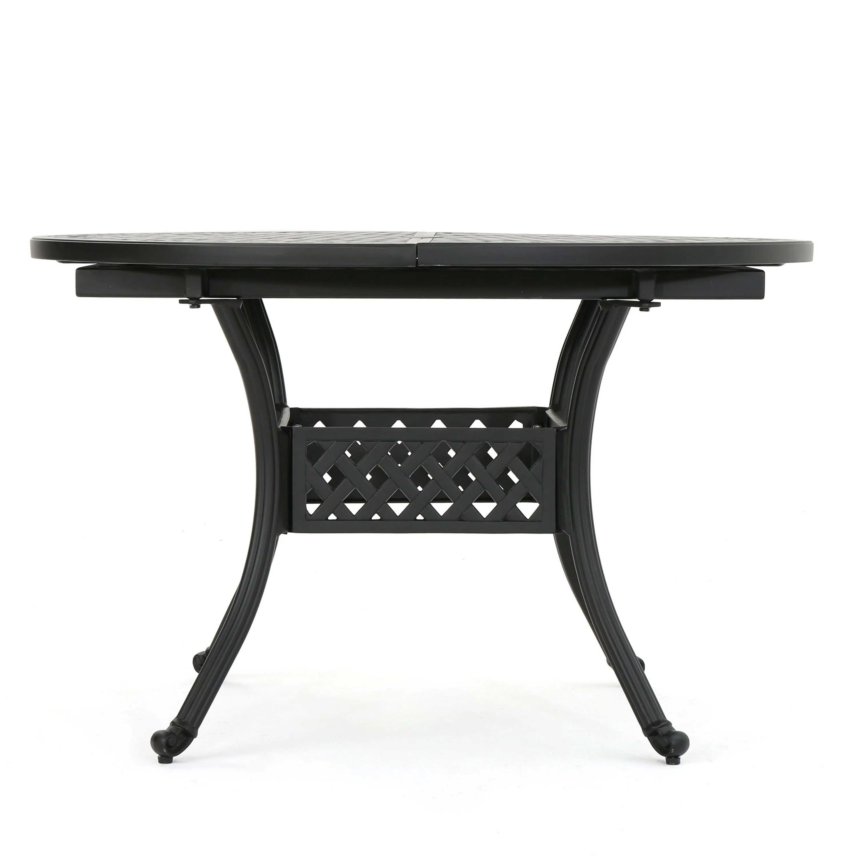 Roch Outdoor Dining Table, 46-61 Inch Extendable Top, Black Latticework