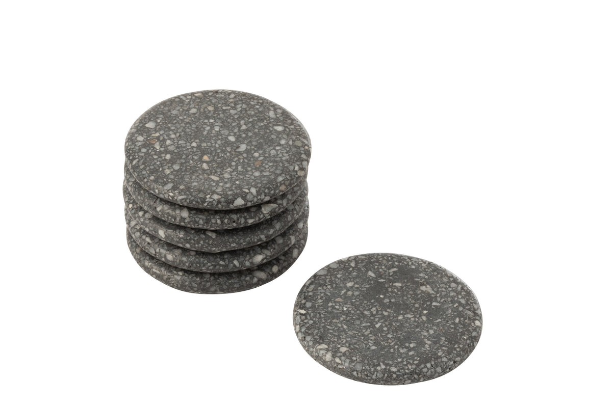 J-Line onderzetter Marmer - steen - grijs - 6 stuks