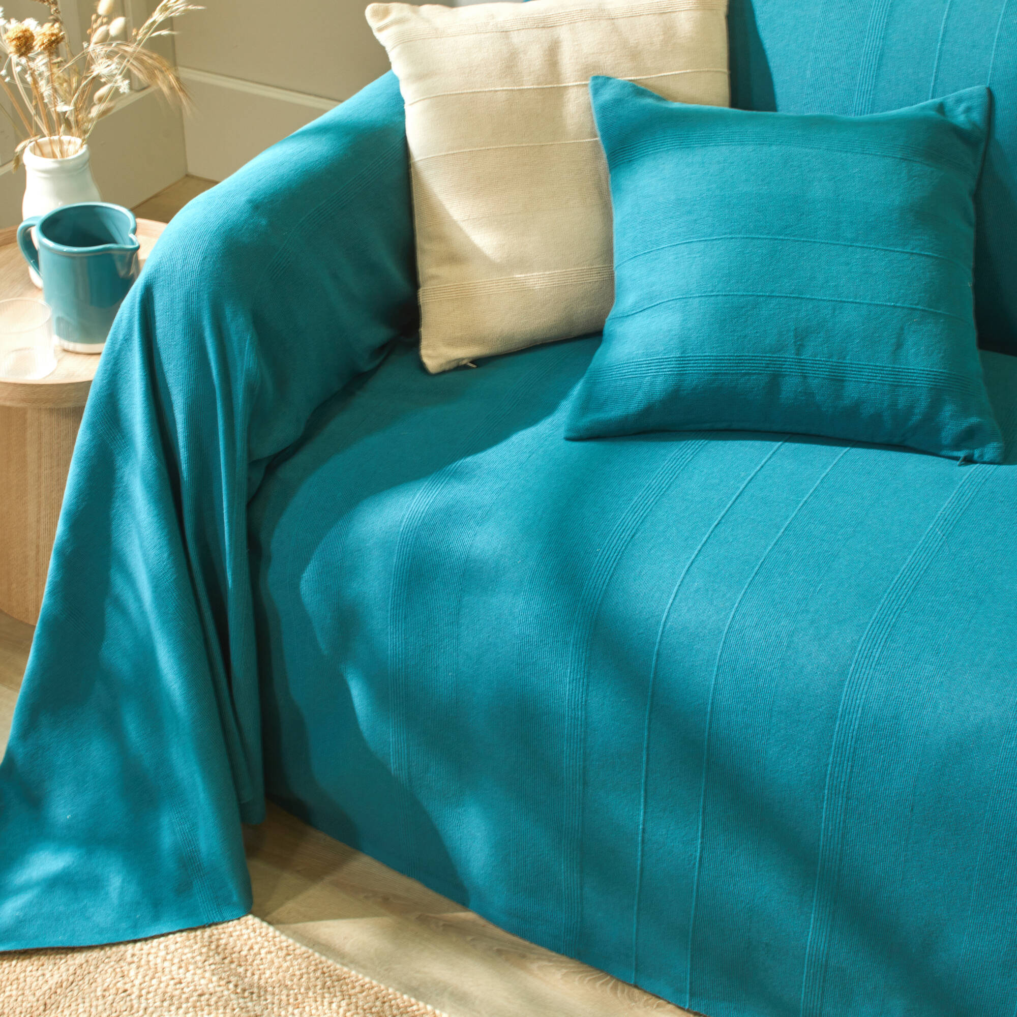 Housse coussin unie coton tissage artisanal - lot de 2