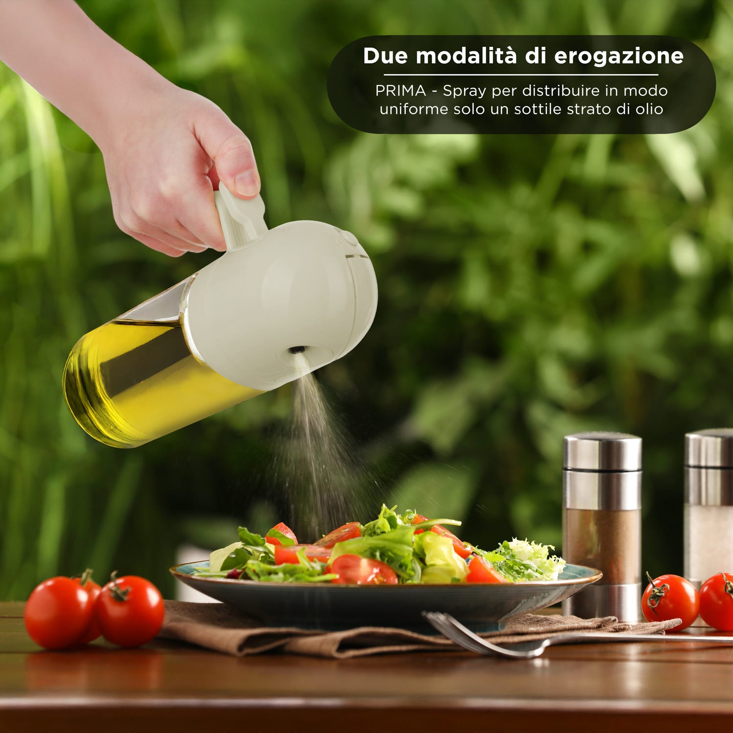 Oliera spray e versa vetro 550 ml tappo tondo tortora