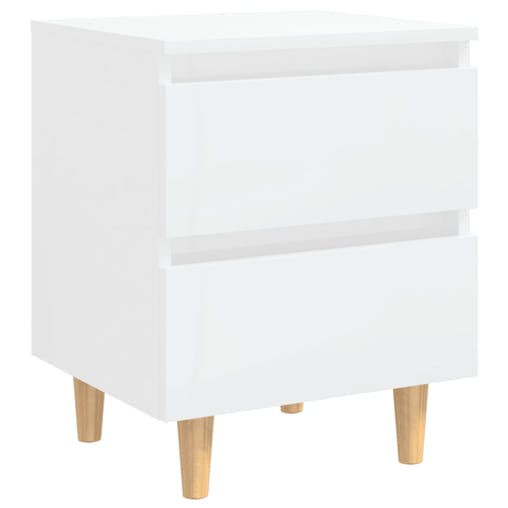 NNEVL Bed Cabinets & Pinewood Legs 2 pcs High Gloss White 40x35x50cm