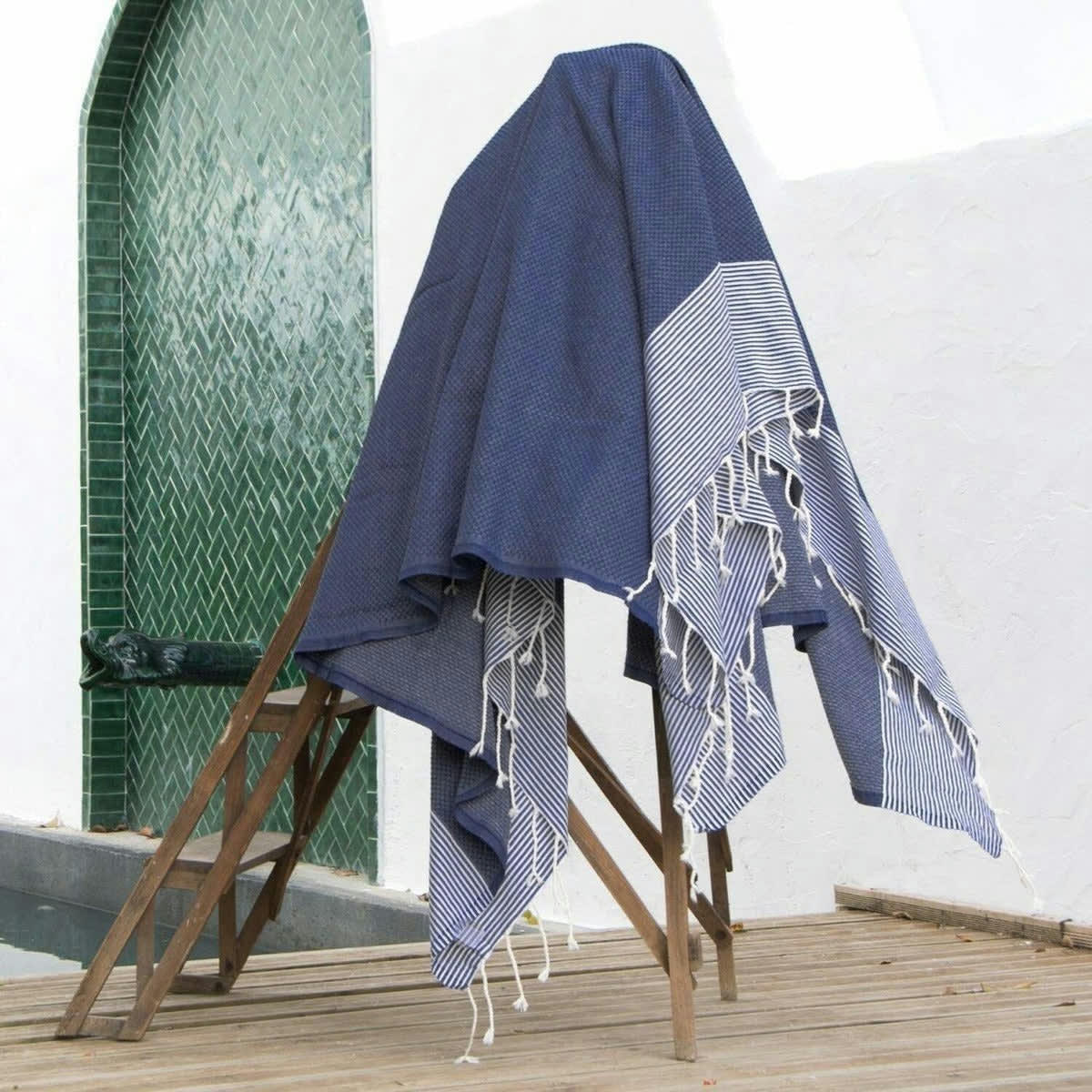 IBIZA - Fouta XXL coton  200x200 bleu jean