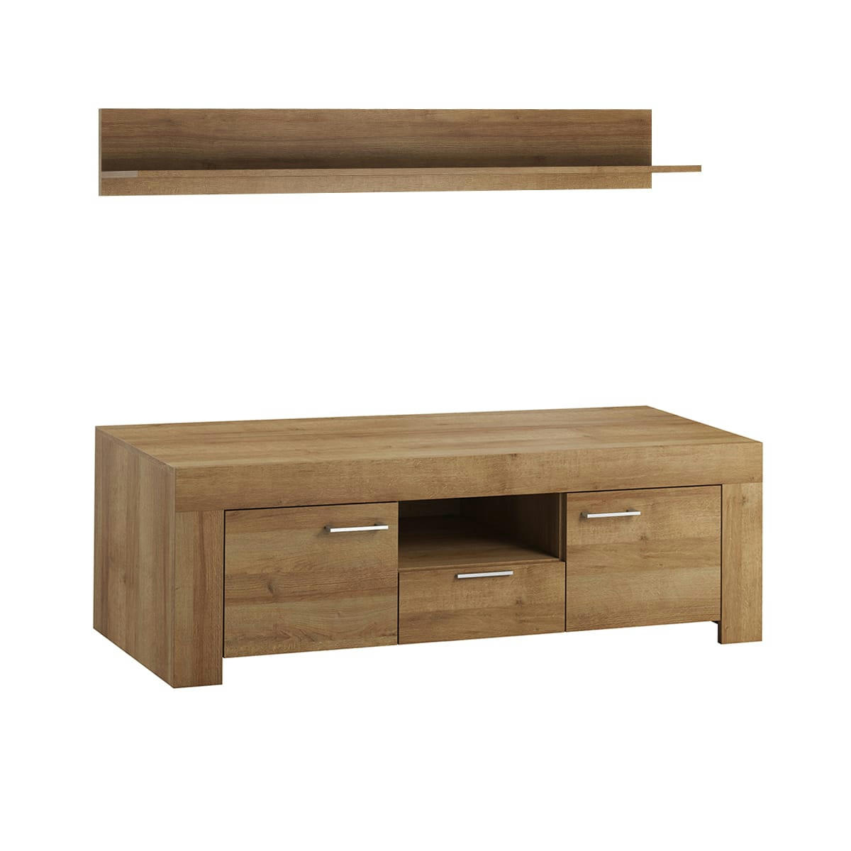 - Meuble tv 155 cm et étagère murale naturel