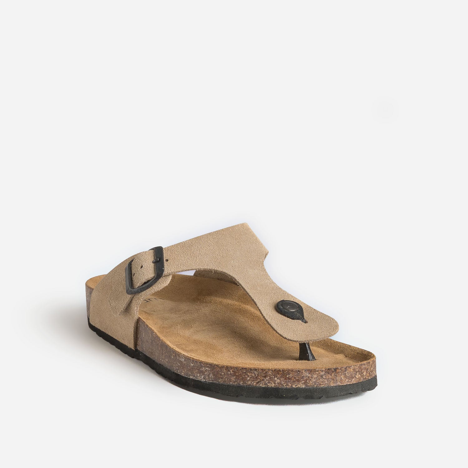 Mule-tong anatomique beige cuir velours