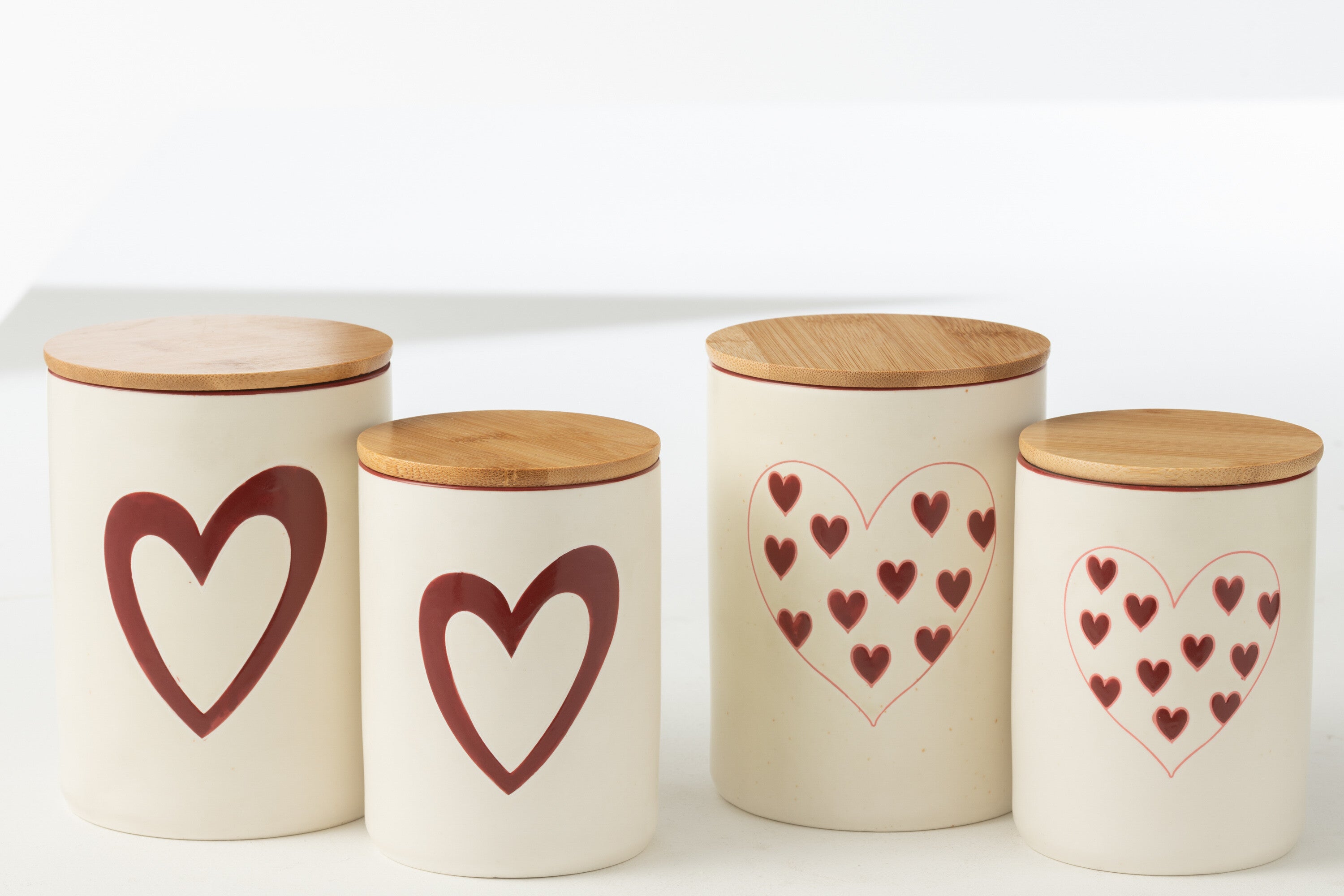 J-Line voorraadpot - porselein - wit/rood - small - 2 stuks