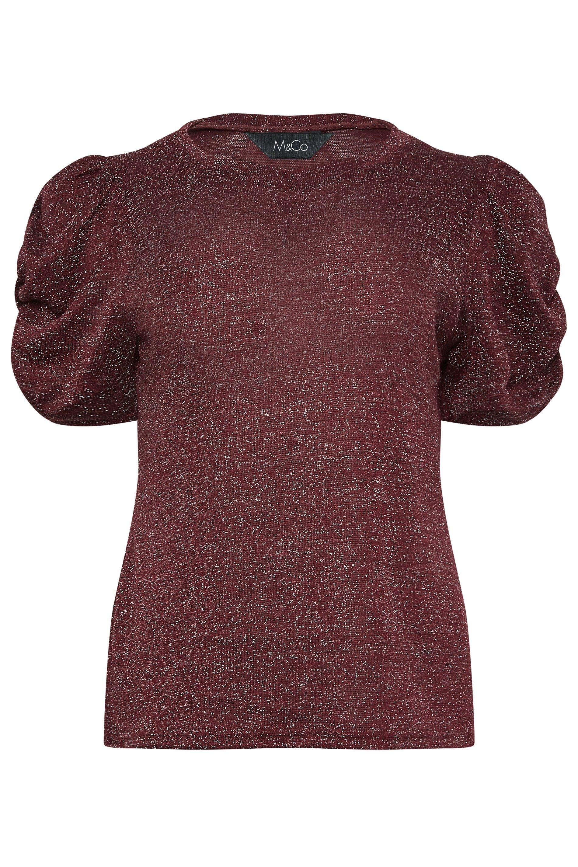 M&Co Glitter Ruched Sleeve Blouse