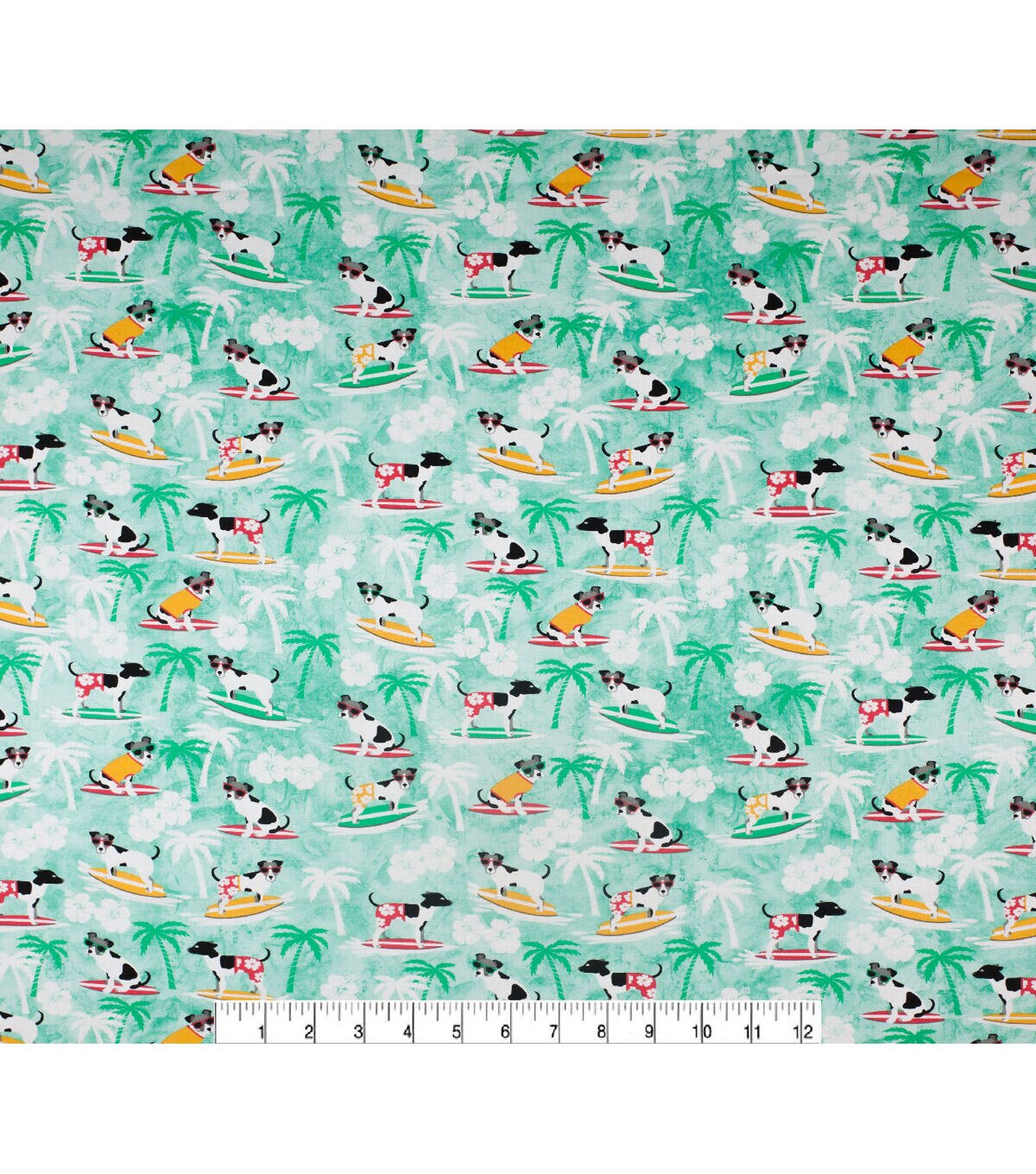 Novelty Cotton Fabric Surfing Dogs
