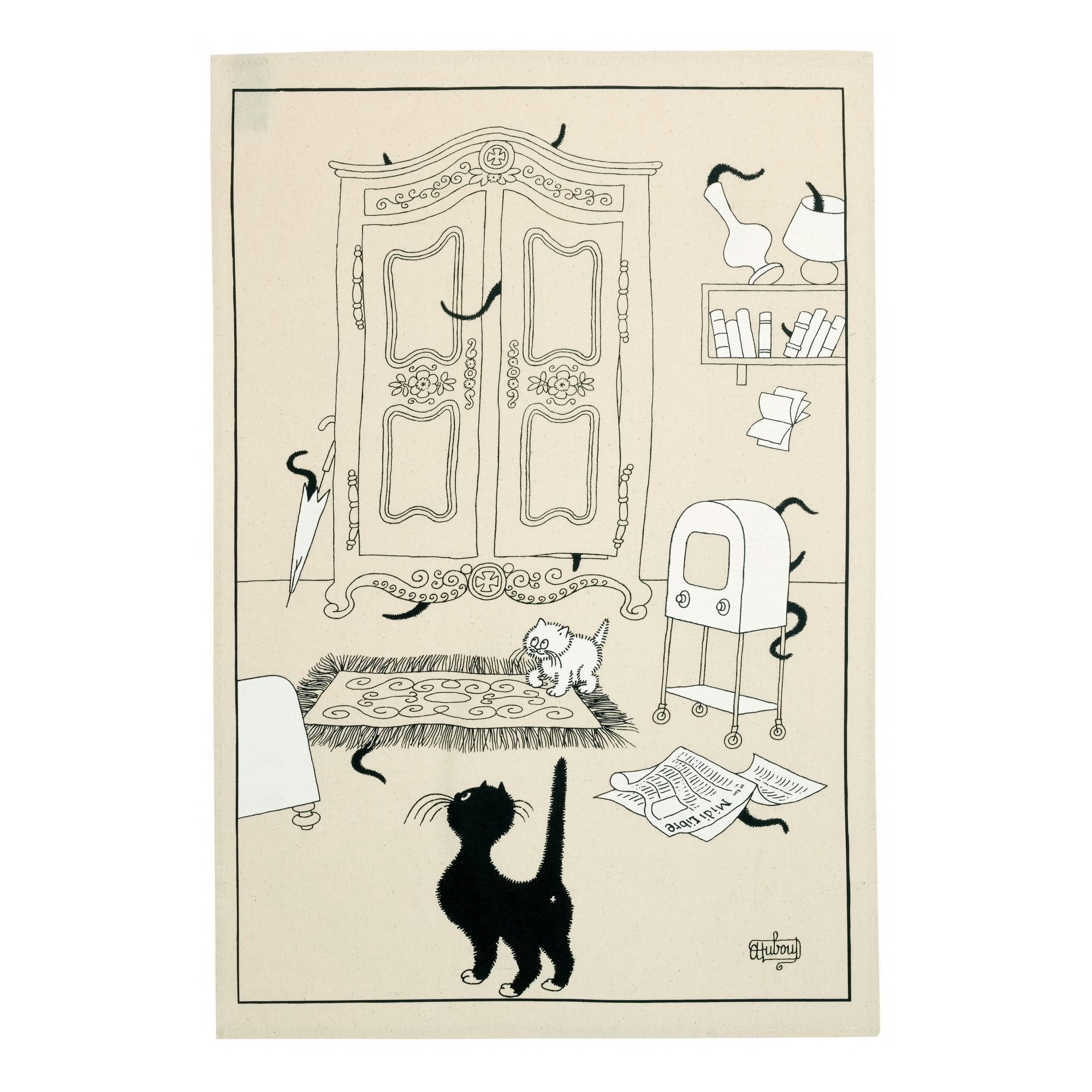 DUBOUT - Torchon  cache-cache en coton ecru 48 x 72