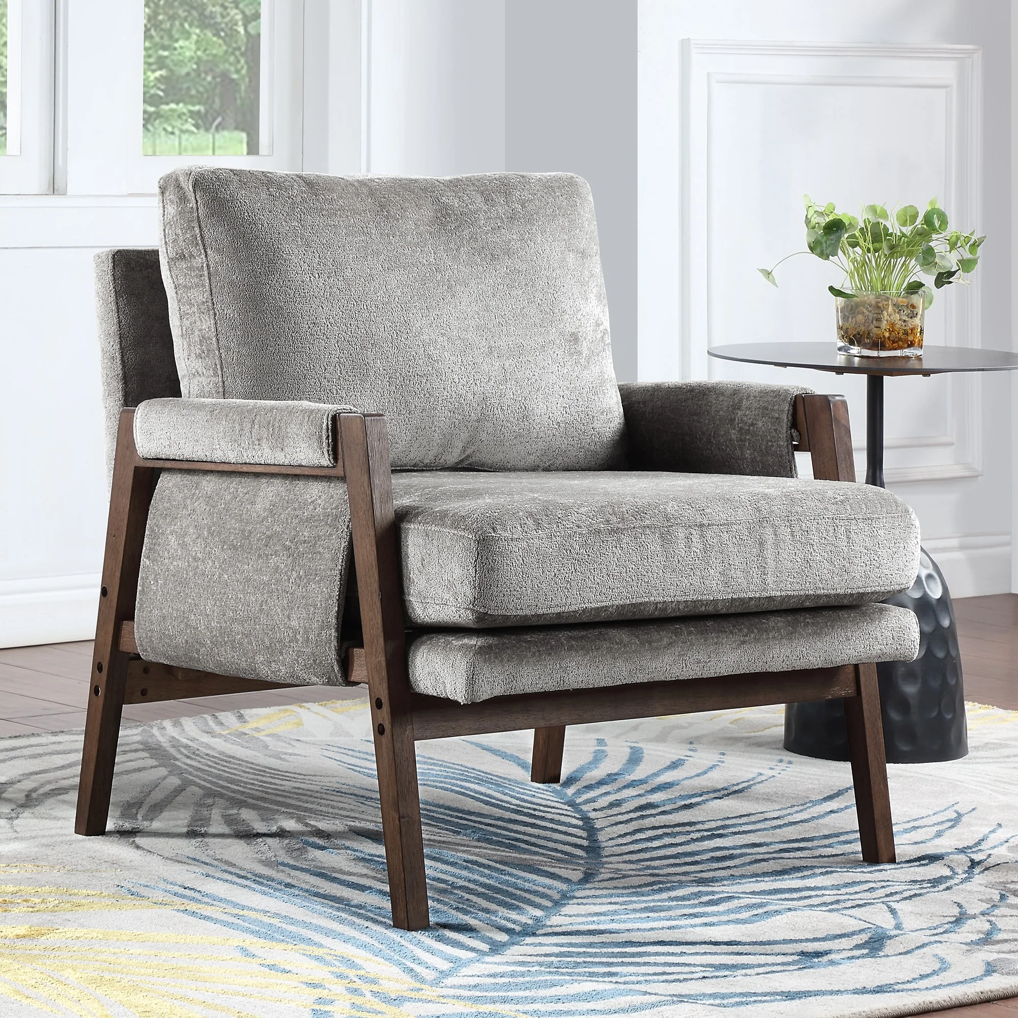 Mid-Century Modern 30 W Chenille Upholstered Accent Leisure Armchair