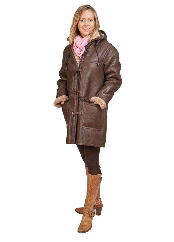 Infinity Leather Hooded Sheepskin Leather Duffle Coat-Charlotte