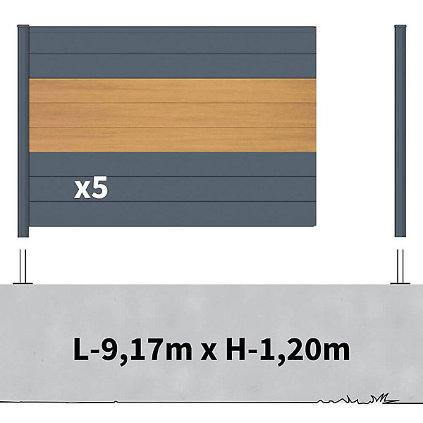 Kit clôture aluminium sur muret poteau sur platines - BAHIA &CRUZ Cèdre H-1,2m