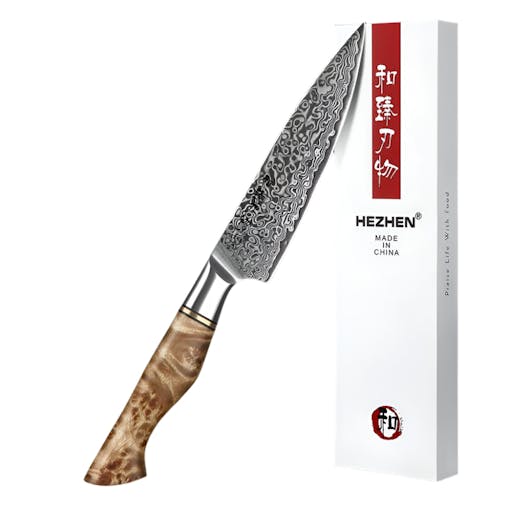 NNEOBA 5-Inch Damascus Utility Knife 67-Layer Super Steel Brown