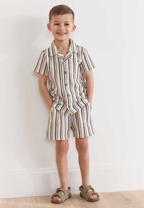 Younger Boys Ecru Stripe Shirt & Shorts Set