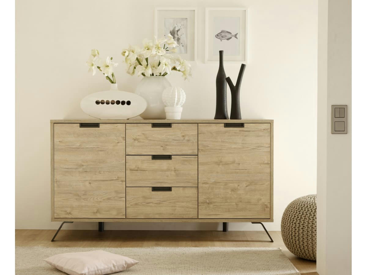 CAMASTRA - Vaisselier 2 portes et 3 tiroirs effet bois - H85,4 cm