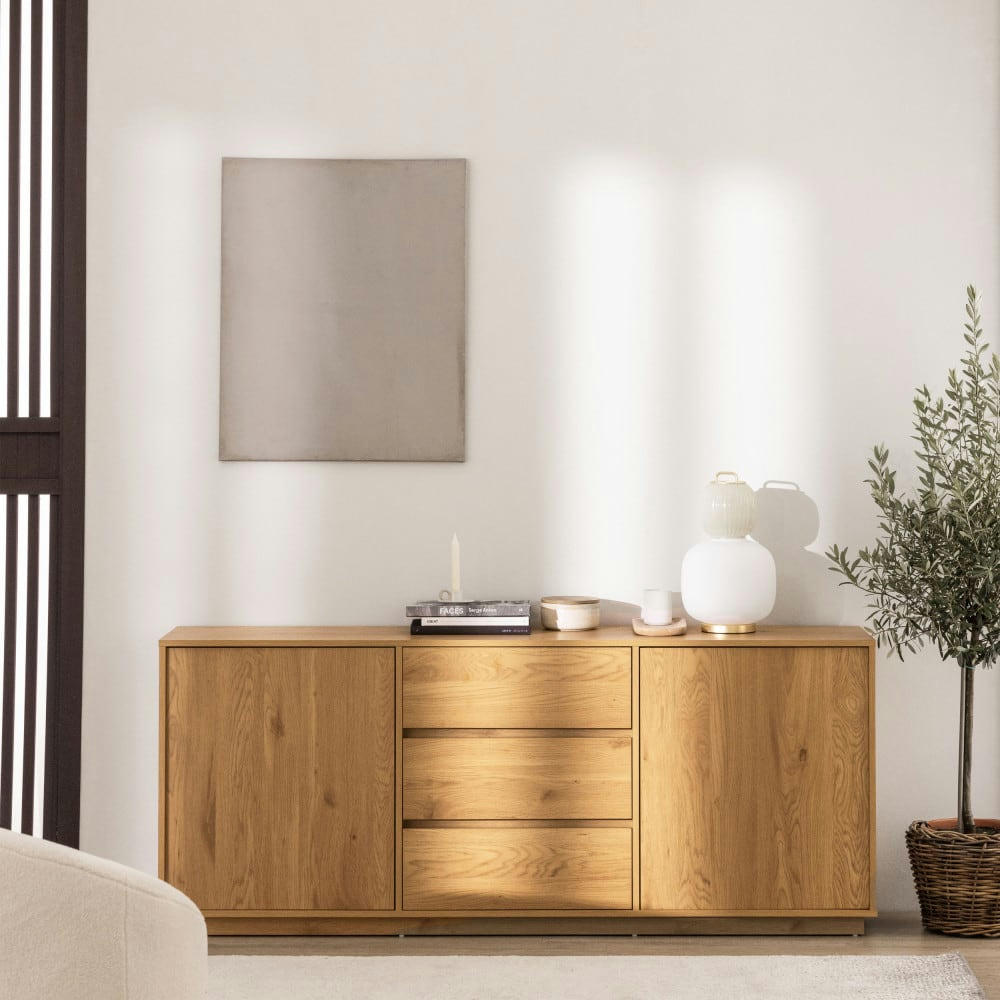 SINCE - Buffet 2 portes, 3 tiroirs en bois L180cm bois clair