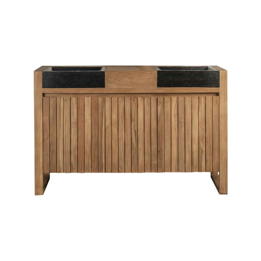 - Meuble salle de bain en teck et vasques noir L140cm