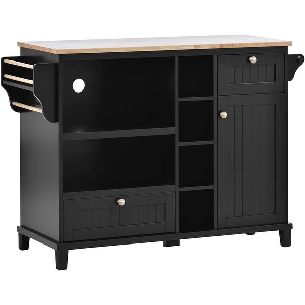 Kitchen Island Cart with Storage Cabinet and Two Locking Wheels, Kitchen Cart with Solid Wood Desktop, Spice Rack and 2 Drawers