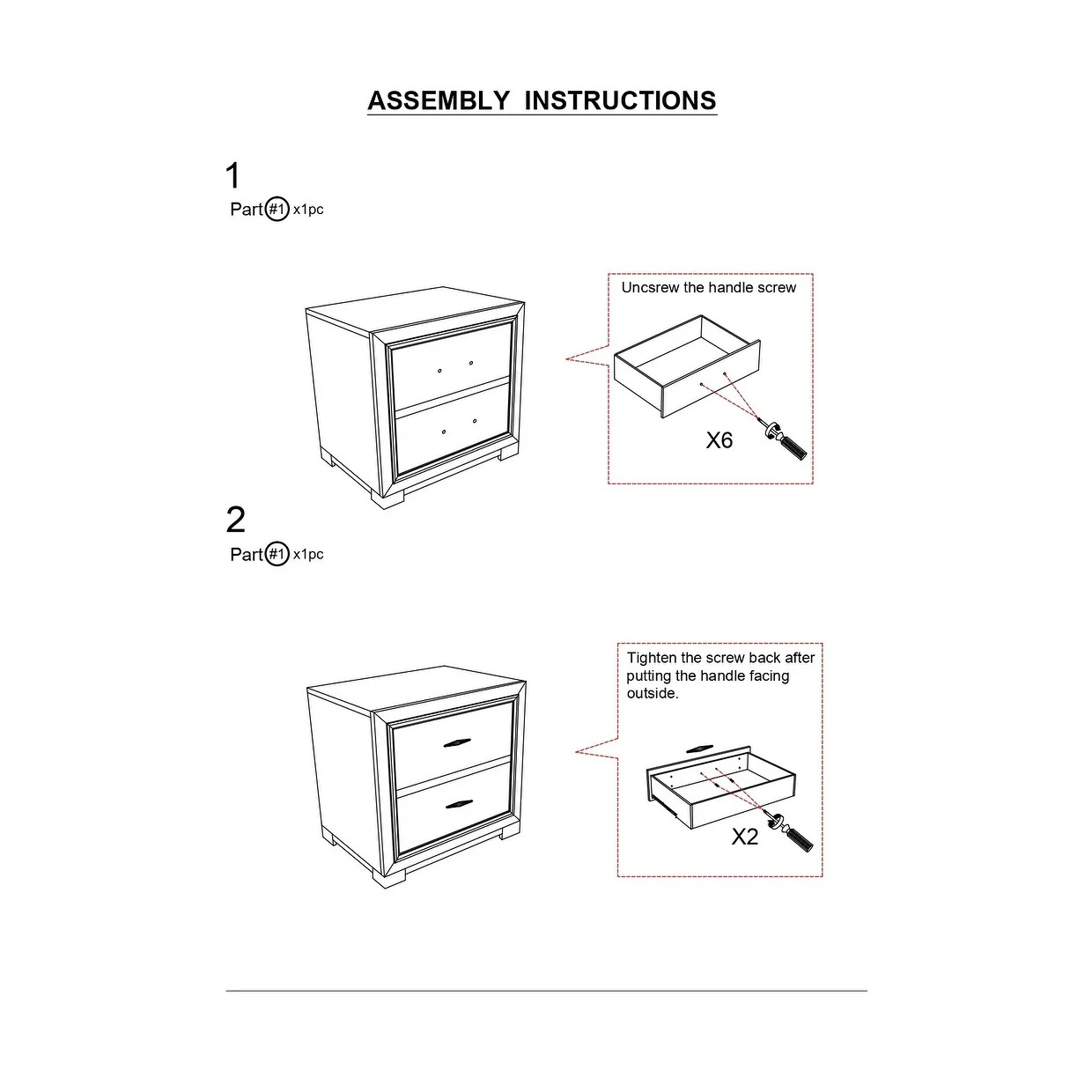 Metallic Nightstand Bedroom 1pc Nightstand Solid wood Acrylic Hardware 2-Drawers bedside Table