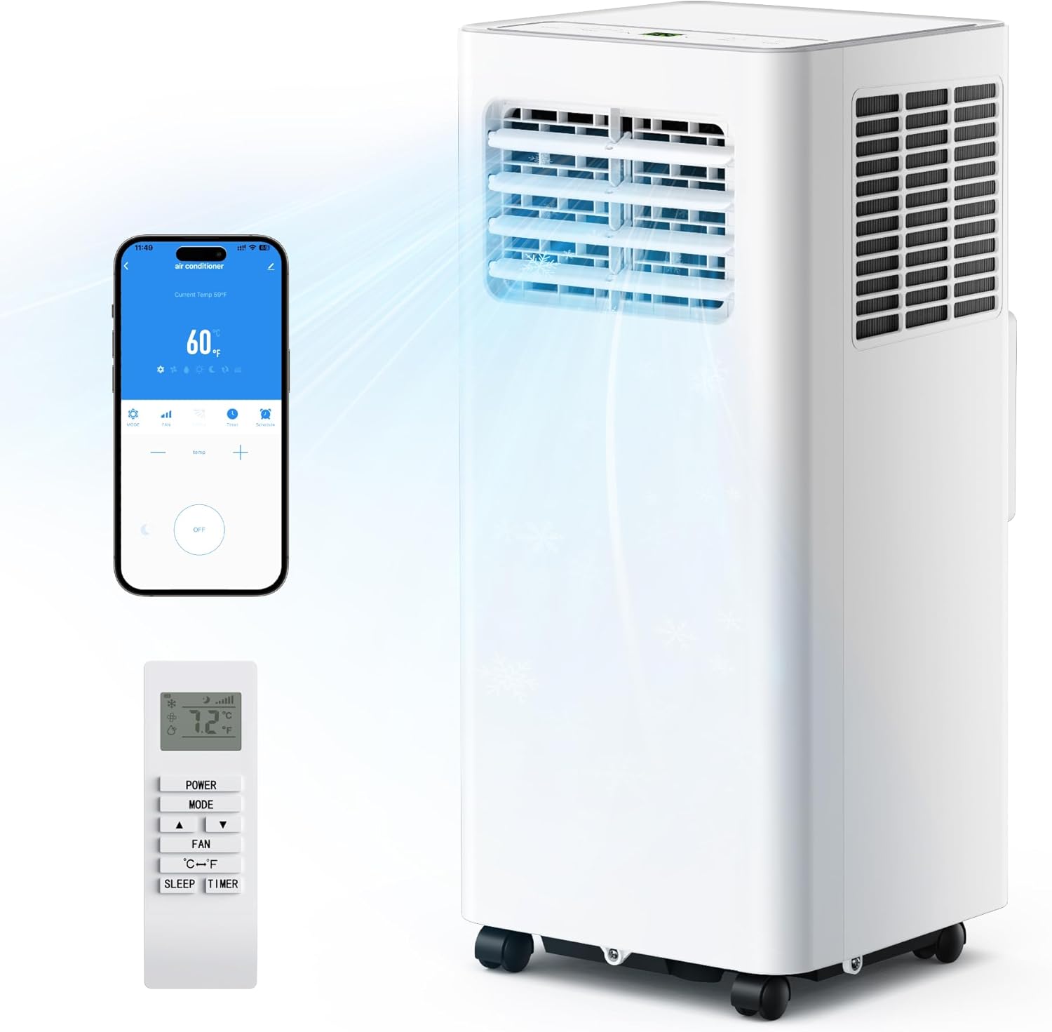 EUHOMY 12,000 BTU Portable Air Conditioners, 4-in-1 Unit with Cools, Heat, Dehumidifier, fan 550 Sq.Ft. with 450 CFM Airflow, App/Remote Control, Window Kit, for bedroom, livingroom