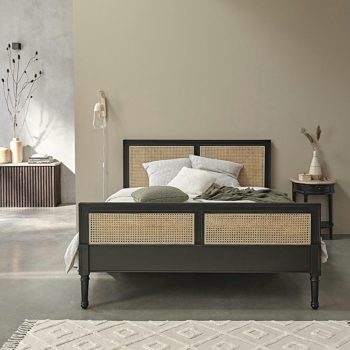 LONDRES - Lit en mindi massif et cannage 160 cm