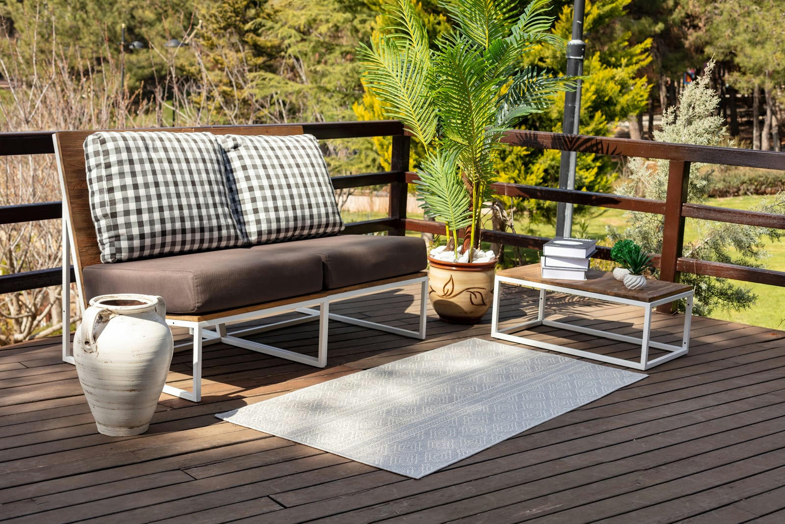 MADIE - Tapis d'Extérieur/Intérieur Gris/Ivoire 80x150