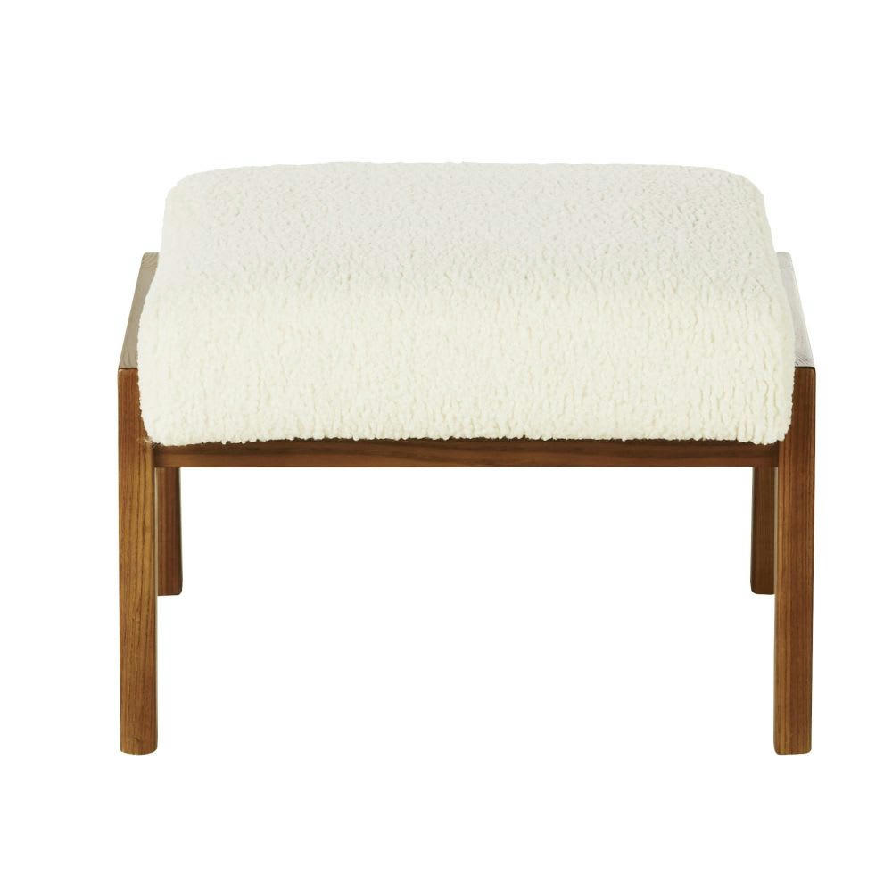 Hermann - Repose-pieds à bouclettes blanches et bois de frêne massif