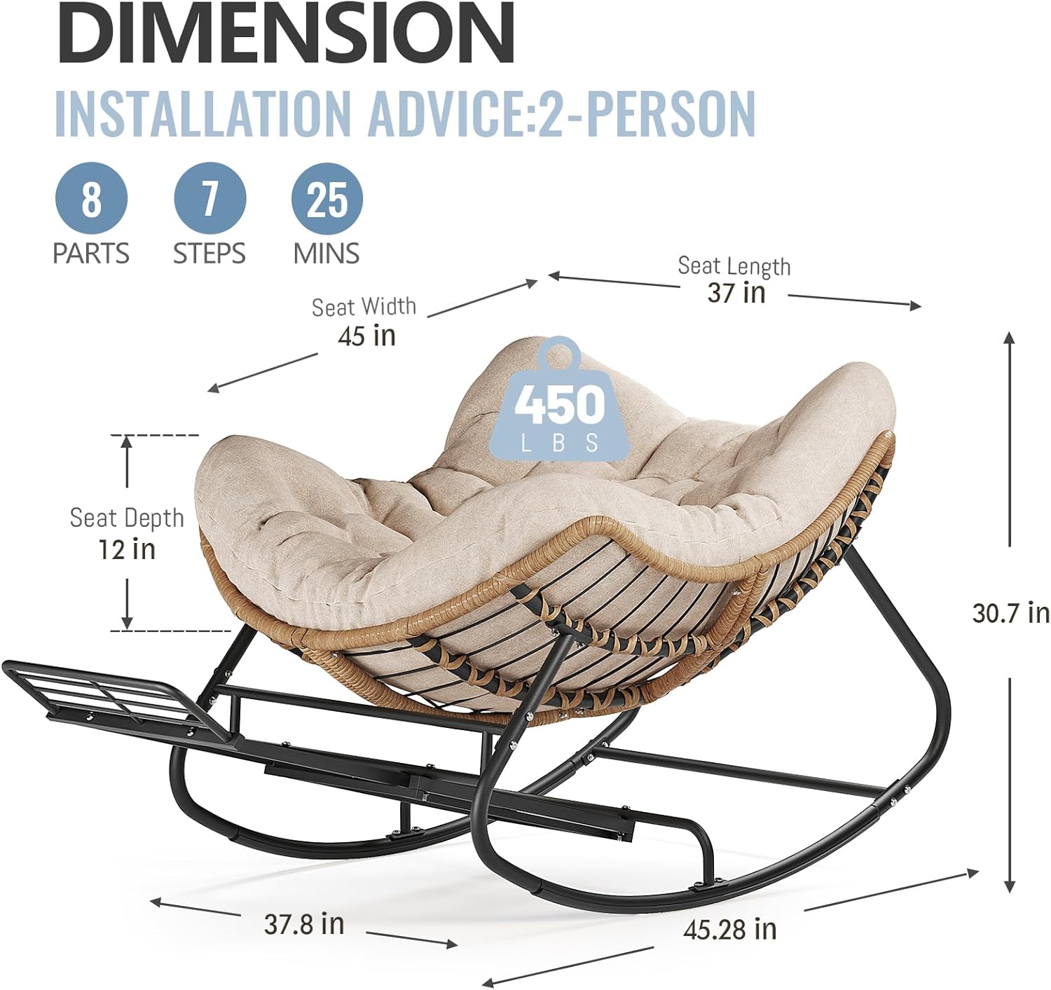 SWITTE Outdoor Rocking Chair with Footrest, Oversized Patio Papasan Rocker, Comfy Wicker Reading Lounge, Indoor Bed-Like Egg Chair for Bedroom,Balcony, Porch, Garden, Natural