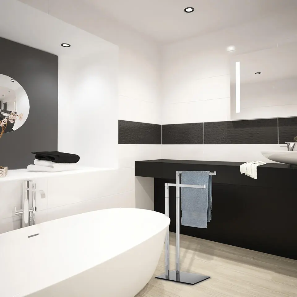 MSV Handdoeken rek badkamer - rvs - 2 stangen - voet zwart - H78 cm