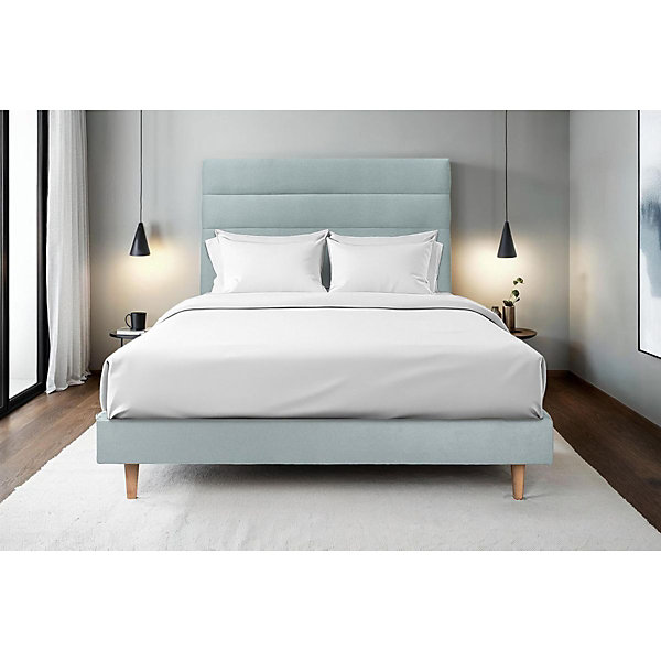 Lit avec tête de lit lignes velours et sommier kit- Lit en bois massif