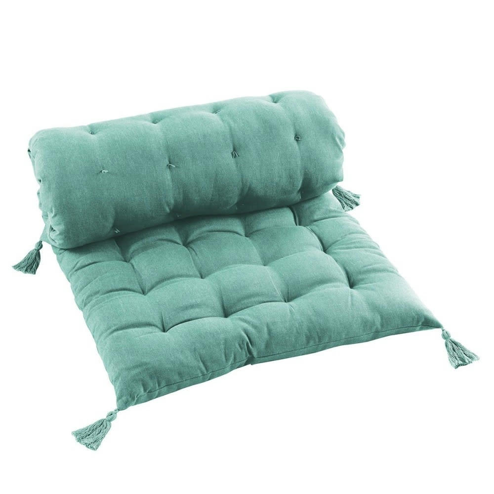 PACIFIQUE - Matelas de sol coton uni menthe + pompons 60x120cm
