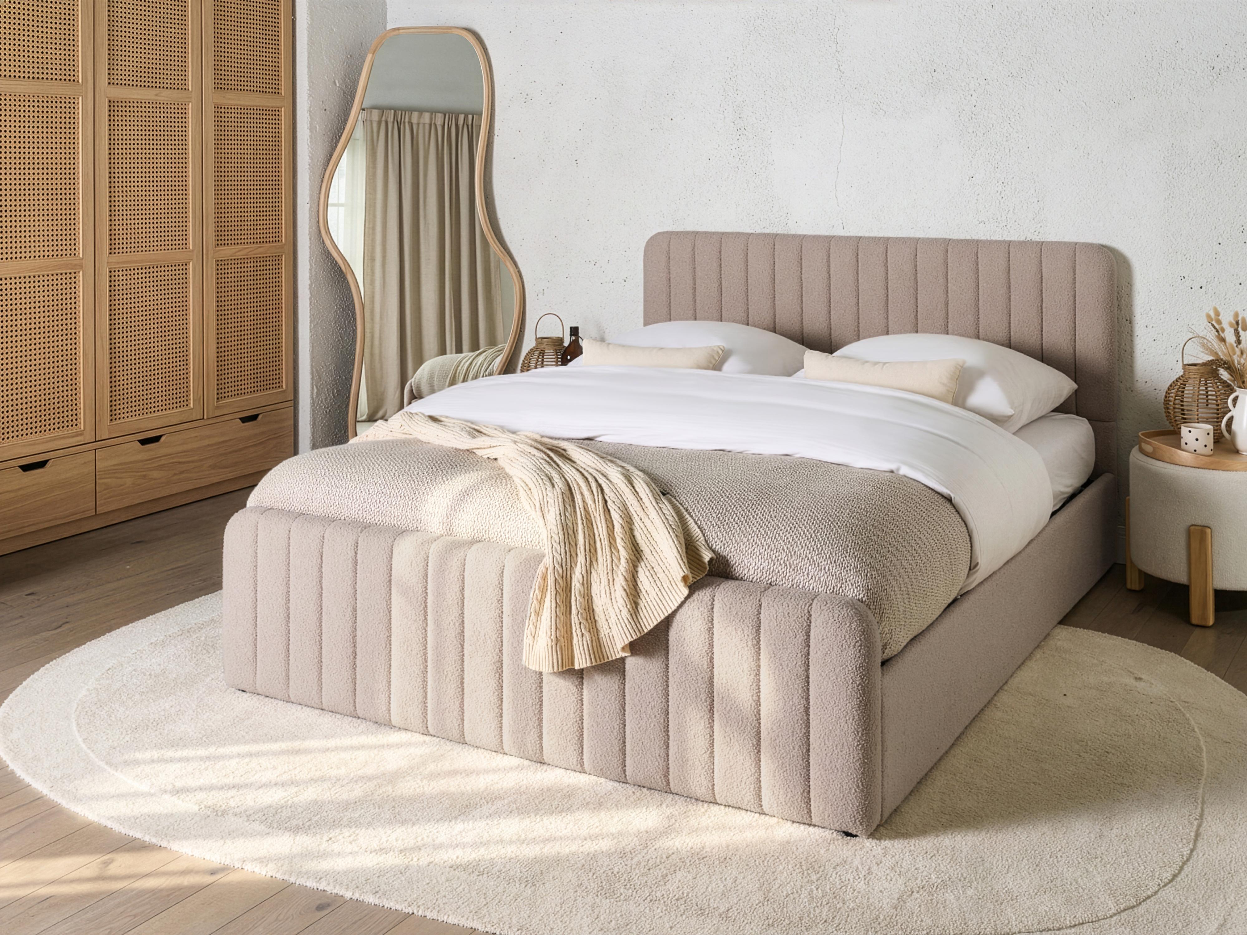 Ottoman Bed Boucle LUNAN 160 x 200 cm (EU King Size) Beige