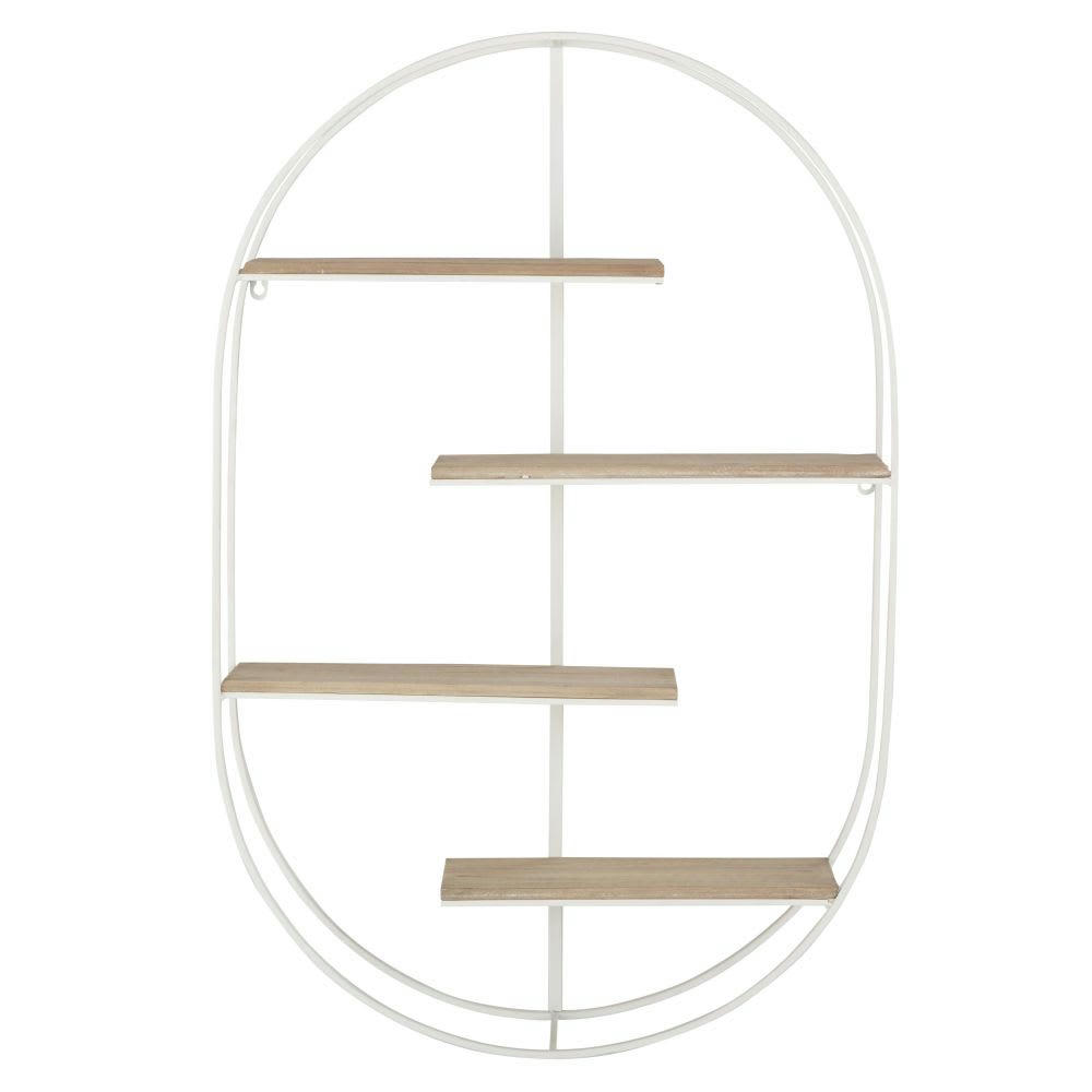 ANTONELLA - Etagère murale ovale en bois de sapin et métal recyclé doré