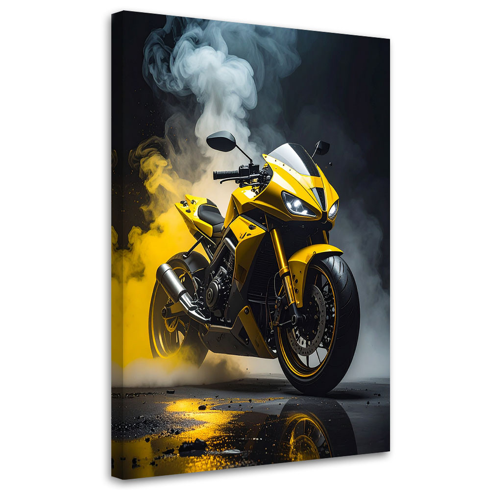 Obraz do pokoju dziecka biura salonu, Żółty Motocykl Motor Ścigacz 20x30