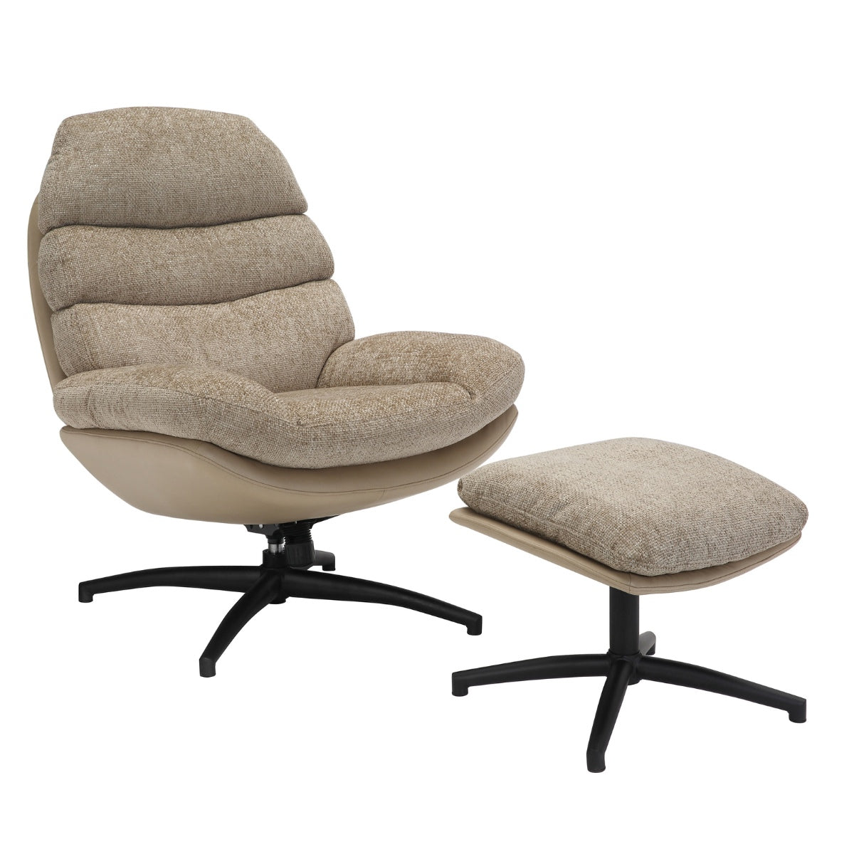 Giga Meubel Fauteuil Liane - Stof/Metaal - Taupe - Met Voetenbankje